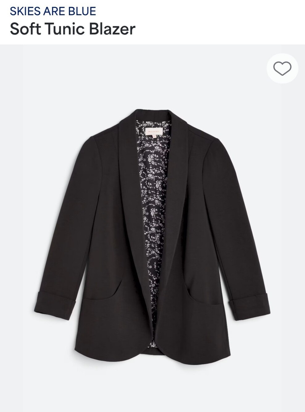 Skies Are Blue Soft Tunic Blazer in Black XXL